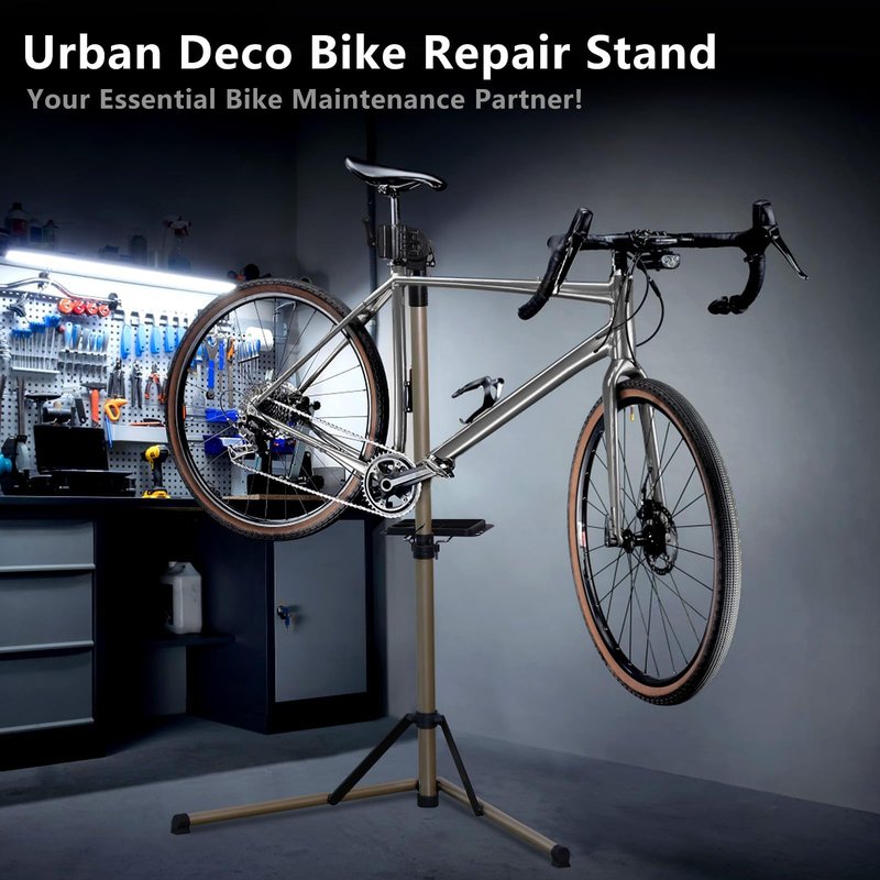 Urban Deco Bike Repair Stand Aluminum Bike Stand for Maintenance, 68lbs Capacity, Height-Adjustable, 360° Rotatable Clamp, Tool Tray Included
