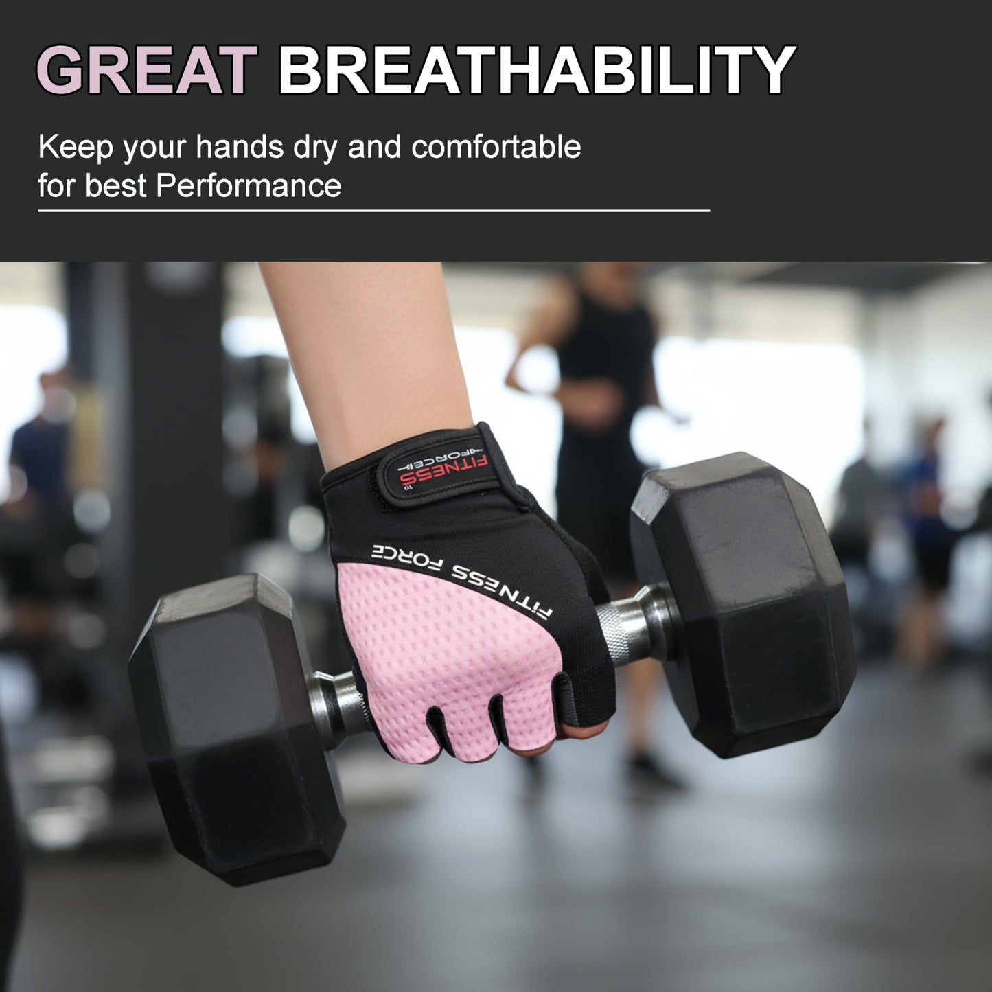 FITNESS FORCE Breathable Workout Gloves for Men and Women, Padded Weight Lifting Gloves with Full Palm Protection for Grip, Exercise, Cycling, Gym, Fitness Training (Pink, X-Small)