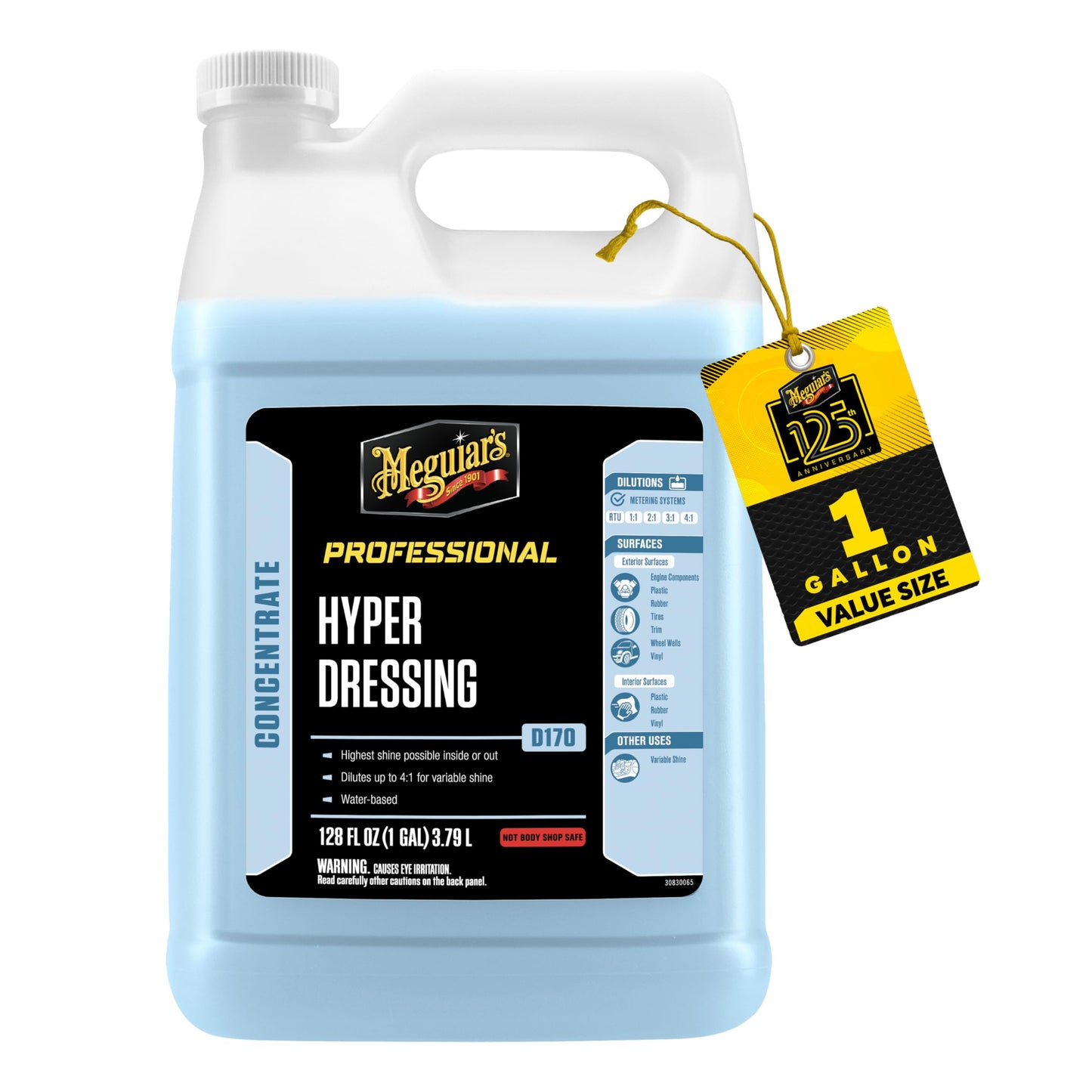 Meguiar's Hyper Dressing, 1 Gallon, Trim Shine For Drivers & Detailers— Car Wash Soap Restores Gloss And Deep Black Look; Use On Plastic And Rubber Trim, Tires, Bumpers And Wheel Wells