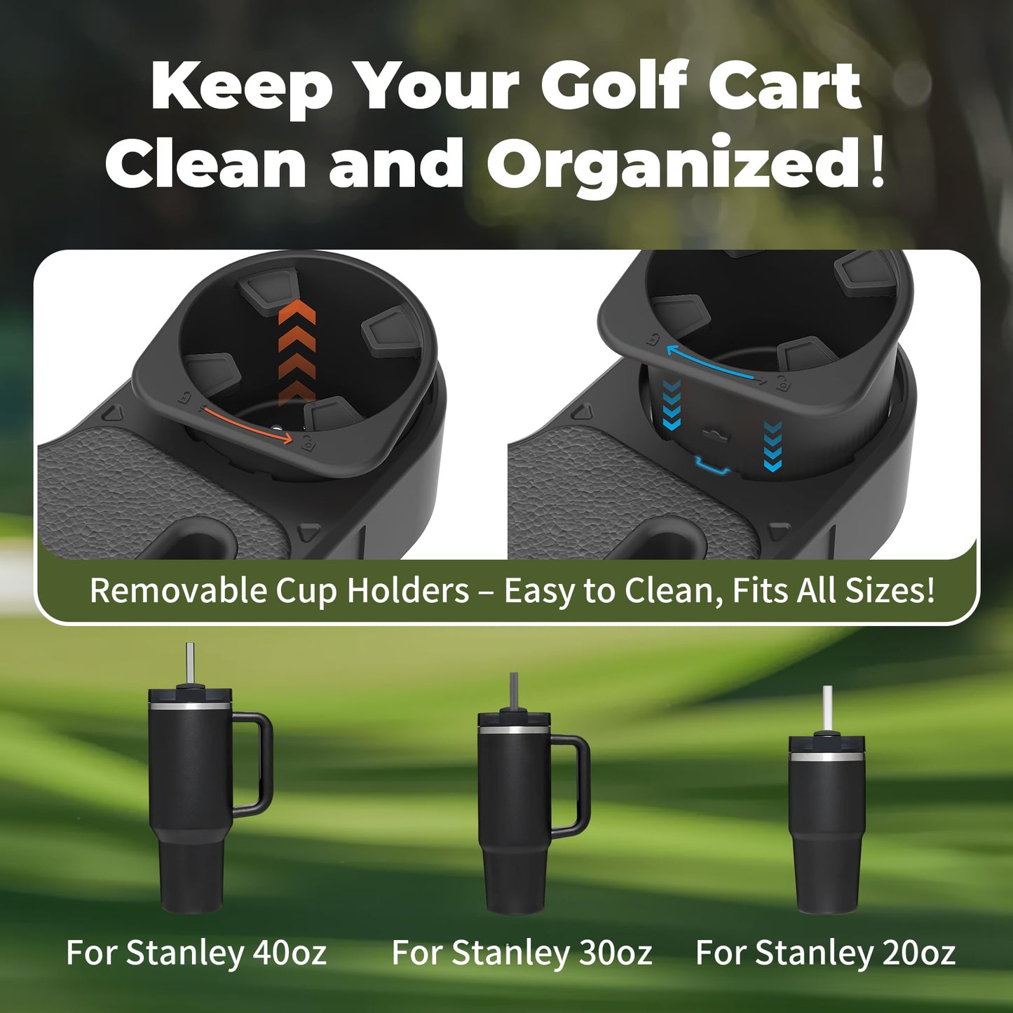 GOLFCOZER Upgraded Golf Cart Armrest with Cup Holder – Wide Comfort Pad, Universal Fit for EZGO, Club Car, Yamaha – Waterproof, Tool-Free Install, Fits 1" & 1.25" Square Tubes （Black）