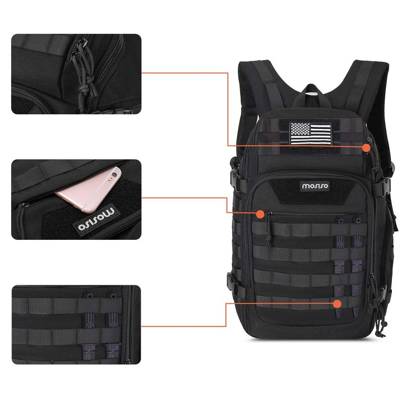 MOSISO 30L Military Tactical Backpack for Men, Army Backpack Military Daypack 3 Day Assault Pack Hiking Rucksack Bug Out Bag, Black