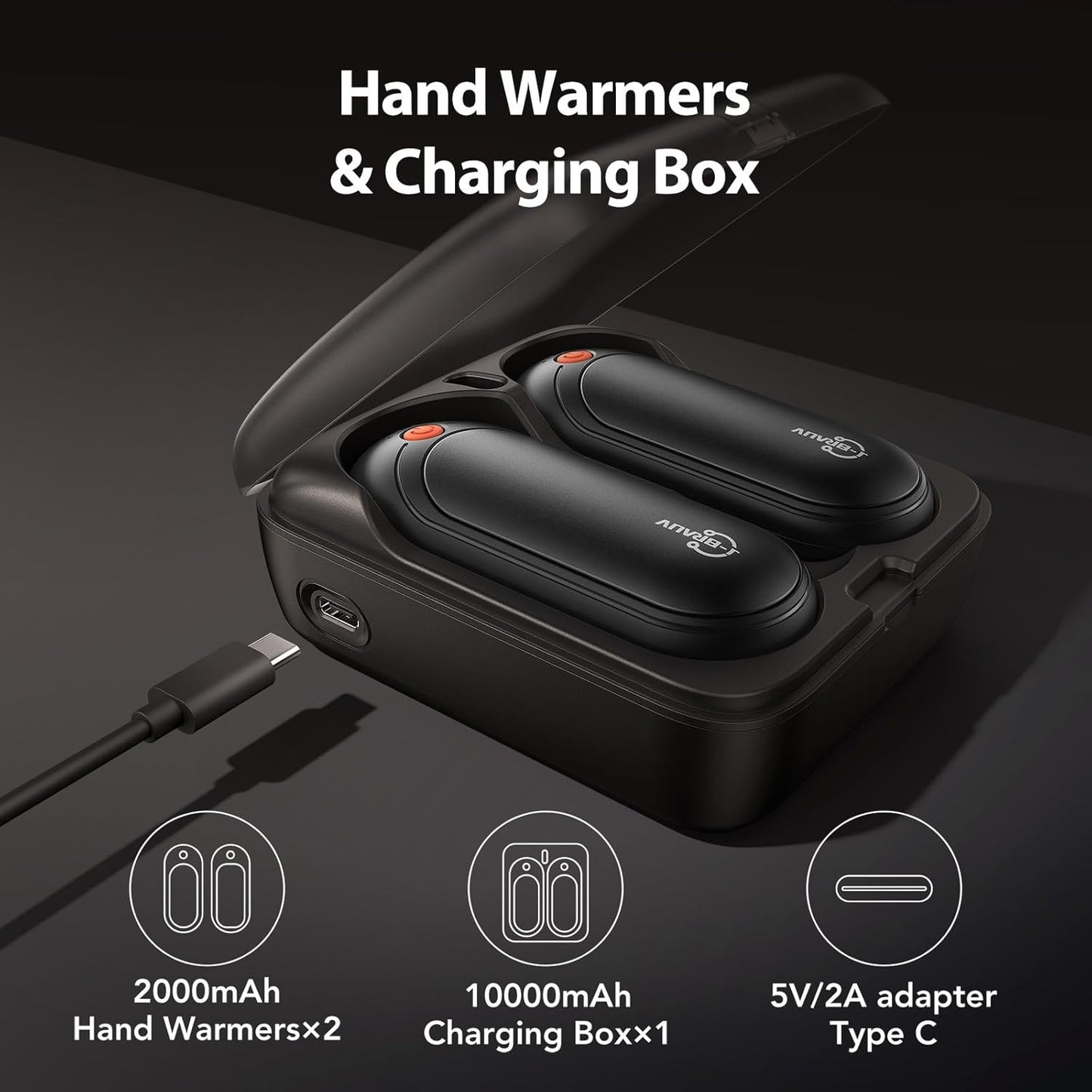 Rechargeable Hand Warmers - 5 Levels Double-Sided Heating | 10000mAh Charging Case, Portable Pocket Heater for Winter Outdoor Activities