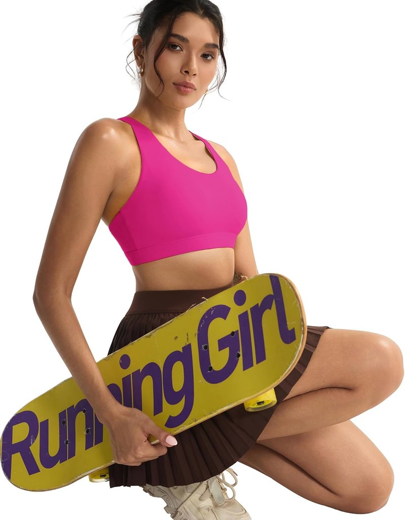 Running Girl Sports Bras for Women - Padded Criss-Cross Back Medium Support with Removable Cups