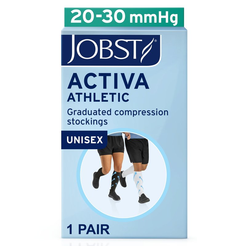 JOBST ACTIVA Athletic 20-30 mmHg Compression Socks for Travel and Sports, Designed for Women and Men, Knee High, Closed Toe, White, Large