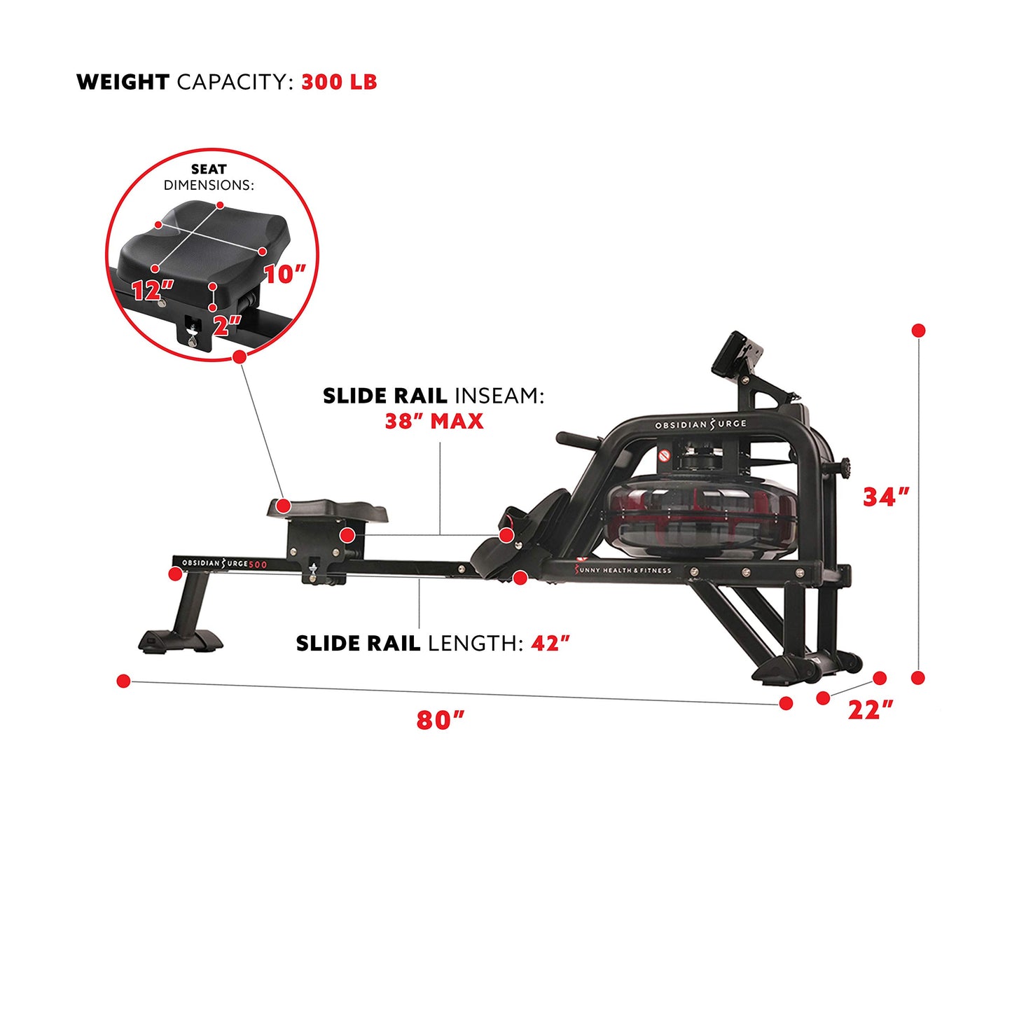 Sunny Health & Fitness Water Rowing Machine - SF-RW5713, Black