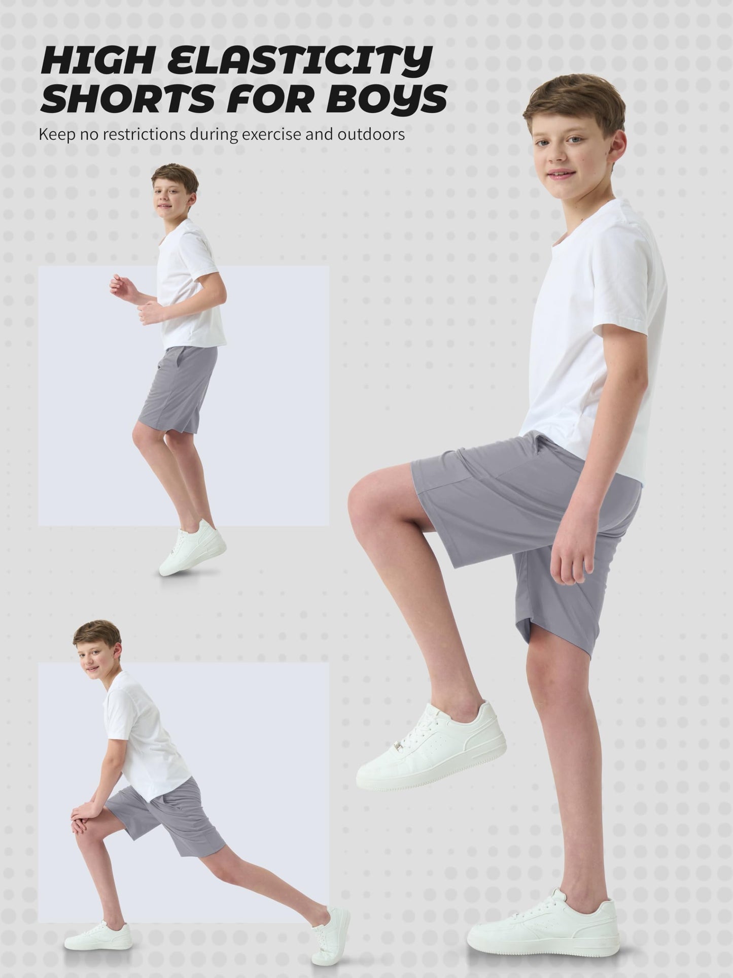 QWE 5-Pack Boys Athletic Shorts with Pockets, Dry-Fit Basketball Soccer Boys Shorts for Youth & Kids Outdoor Set A L