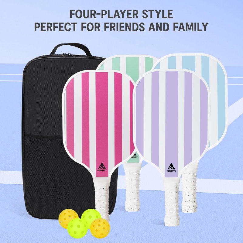 AOBORTY Pickleball Paddles 4 Pack - USAPA Light Graphite Premium Rackets Fiber Face & Polymer Honeycomb Core Pickleball Set with 6 Outdoor Indoor Balls Including Portable Carry Bag