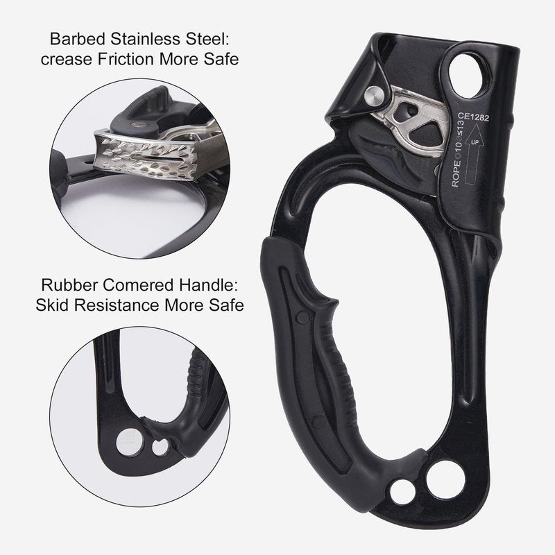 SOB Hand Ascender Left and Right, Rock Climbing Tree Arborist Rappelling Gear Equipment Rope Clamp for 10~13MM Rope (Left Black+Right Orange)
