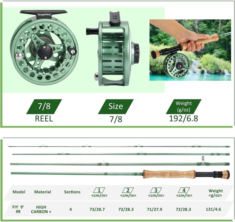 Sougayilang Fly Fishing Combo - 4 Piece Fly Rod & CNC Machined Reel | Complete Starter Package with Rod Bag