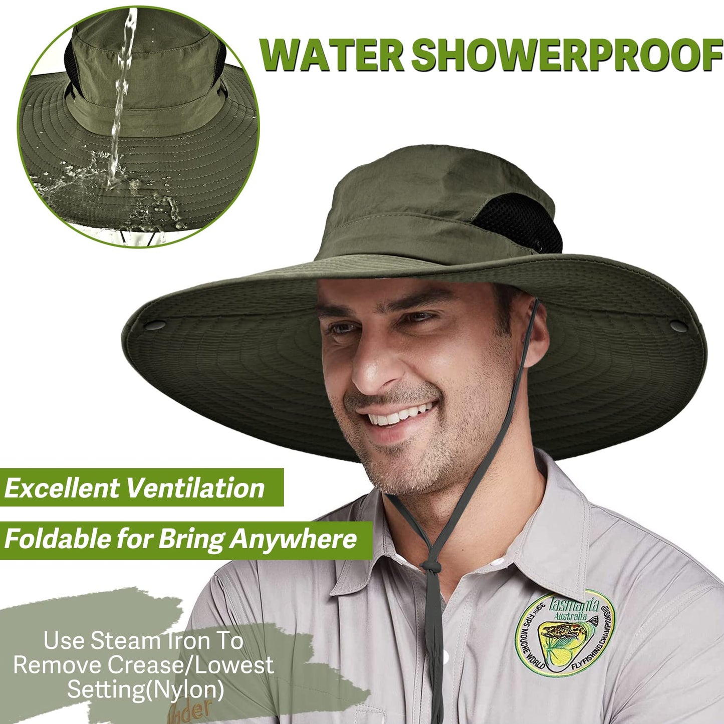 Wide Brim Fishing Sun Hat for Men Women, UPF 50+ Waterproof Bucket Boonie Hat Hiking Camping Safari Garden Beach