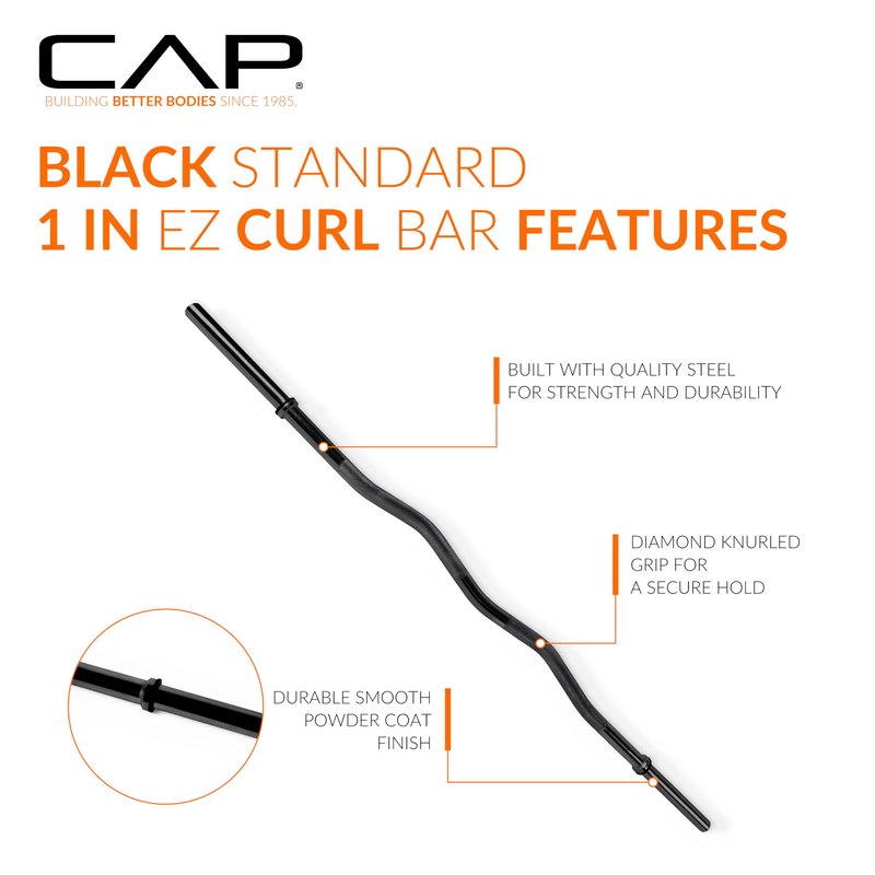 CAP Barbell 47-Inch Standard Solid E-Z Curl Bar, Chrome (RB-47), 46.53" L x 2" W X 1.34" H