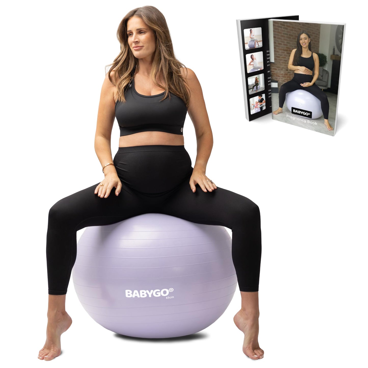 BABYGO® Birthing Ball for Pregnancy Maternity Labour & Yoga + Our 100 Page Pregnancy Book, Exercise, Birth & Recovery Plan, Anti-Burst Eco Friendly Material (Lavender, 55cm)