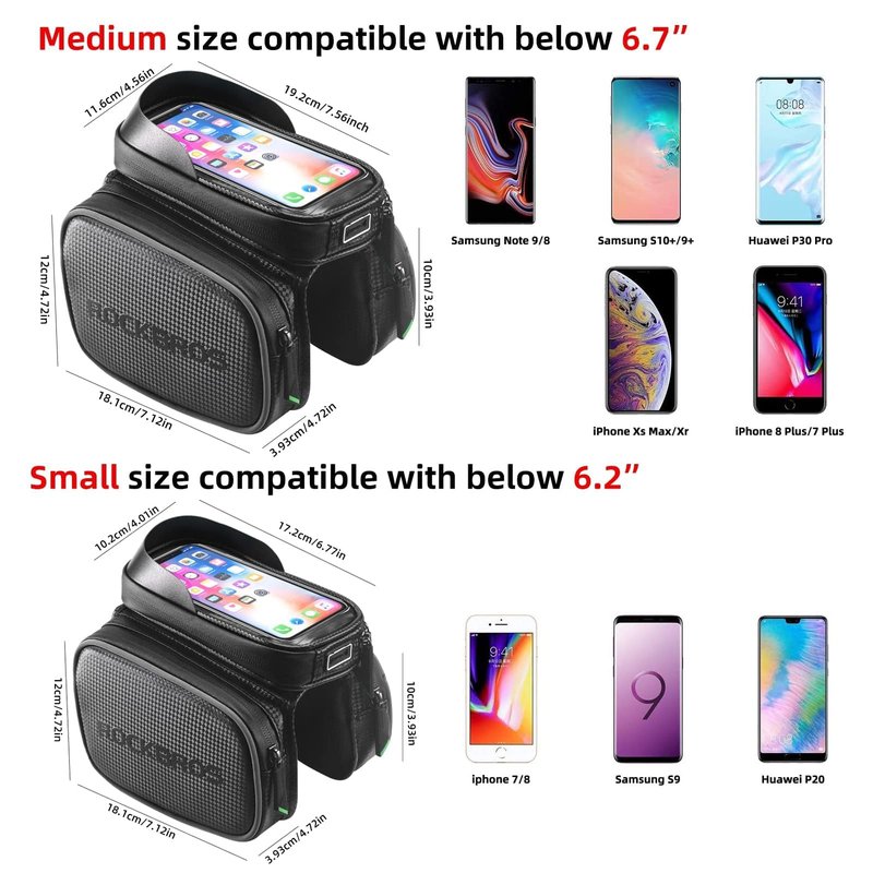 ROCKBROS Bike Phone Bag, Waterproof Large-Capacity Handlebar & Top Tube Phone Pouch for Cycling, Fits Smartphones Up to 6.2 Inches, Storage Case for Road & Mountain Bikes