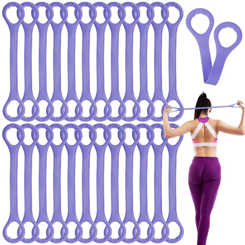Hiboom 24 Pack Rubber Figure 8 Resistance Bands with Non Slip Handles, Elastic Workout Bands for Arm Back Chest Training, Yoga, Pilates Physical, Home Gym Equipment (Purple)