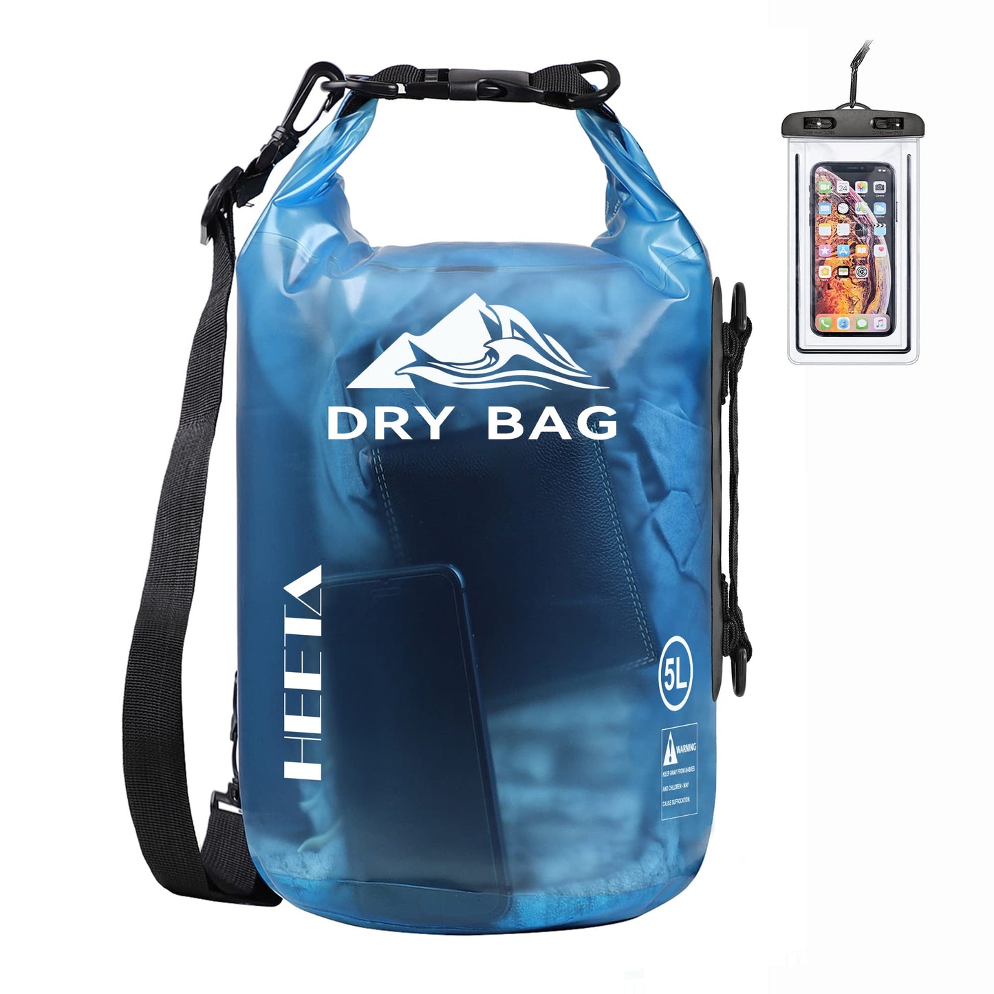 HEETA Dry Bag Waterproof for Women Men, Roll Top Lightweight Dry Storage Bag Backpack with Phone Case for Travel Swimming Boating Kayaking Paddle Board Camping Beach Accessories (Blue, 30L)