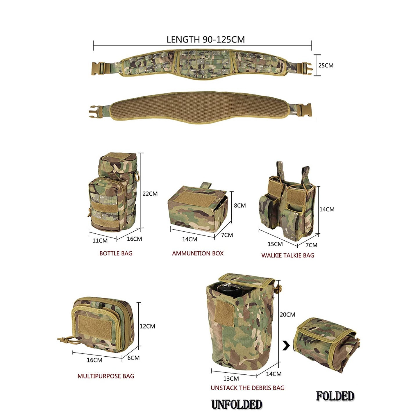YAKEDA Tactical Battle Belt-Airsoft Belt Duty Belts Law Enforcement Utility Belt Police Belt Set 5 PCS (CP)