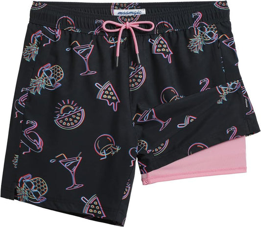 2 in 1 Men's Swim Trunks - 7 Inch Board Shorts for Beach & Pool Fun