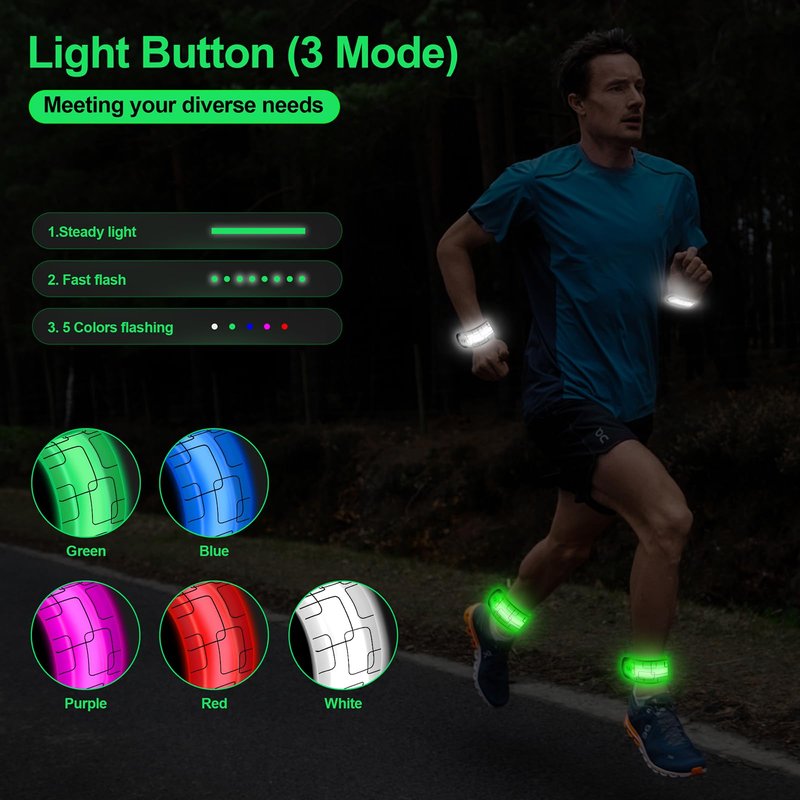 LED Armband Rechargeable for Night Running Walking(2 Pack), High Visibility LED Slap Armband Reflective Running Gear, 6 Colors & 3 Modes Adjustable Light Up Armbands for Men Women Kids (Green)