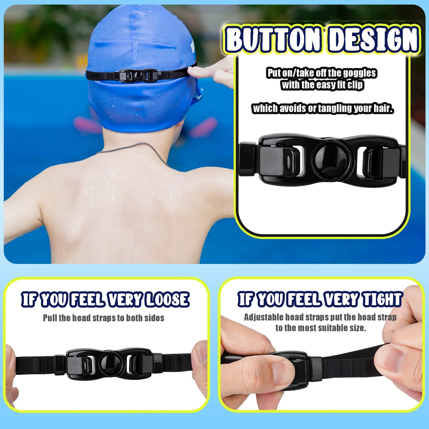 Dizywiee Kids Swim Goggles, 2-Pack Frameless Swimming Goggles for Kids, Child, Boys or Girls From 5-14, Wide View Pool Goggle