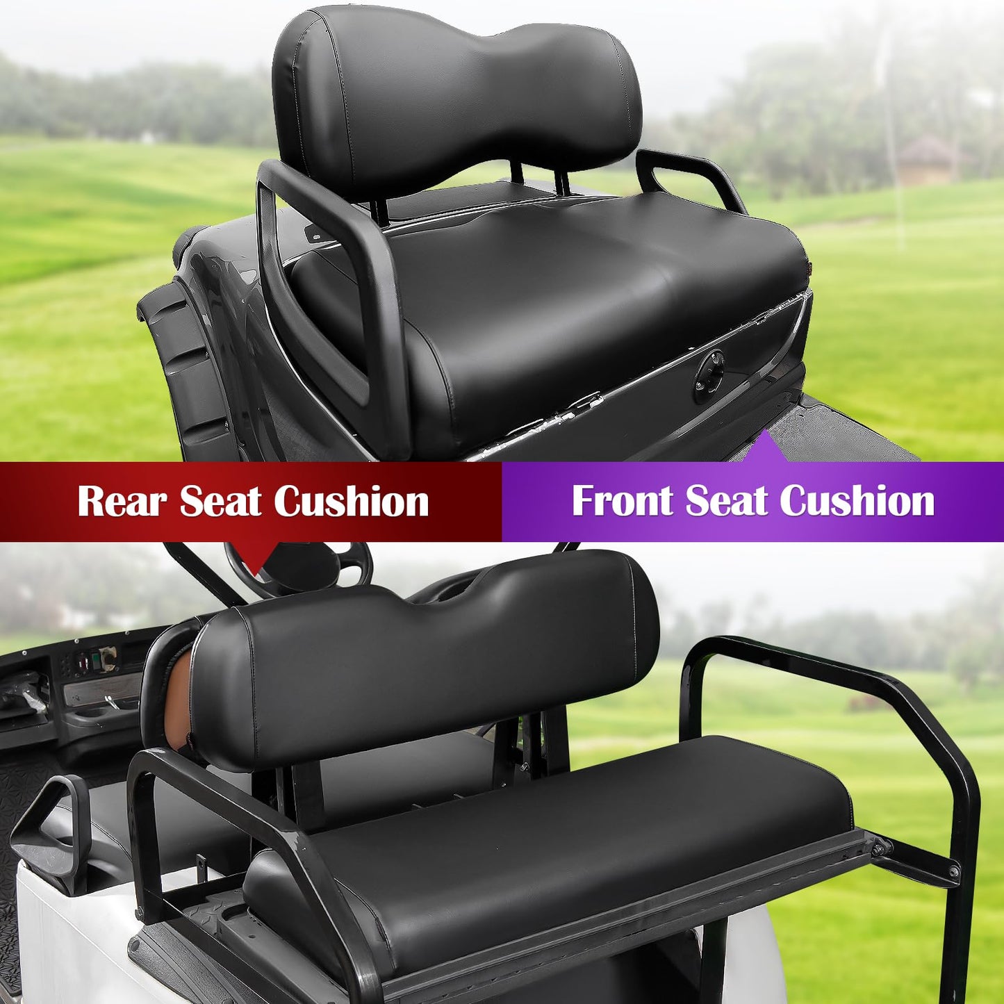 PZWLI 4PCS Golf Cart Seat Covers Kit,Front and Rear Seat Cover for Club Car Precedent Standard Cushion,Smooth and Simple Style, Waterproof Replacement Seat Cover(Black)