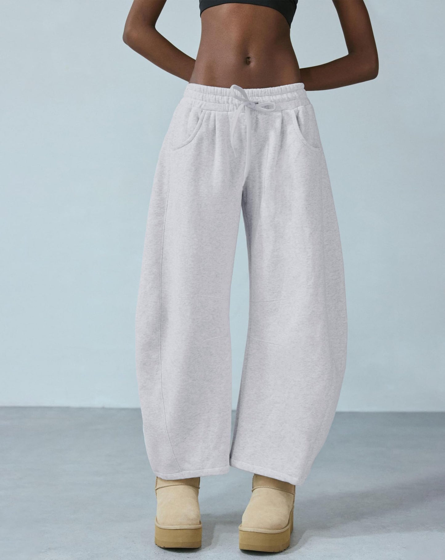 IWD Womens Sweatpants 2026 Baggy Wide Leg Pants Casual Elastic Waisted Drawstring Barrel Sweat Pants with Pockets (Light Grey, Large)