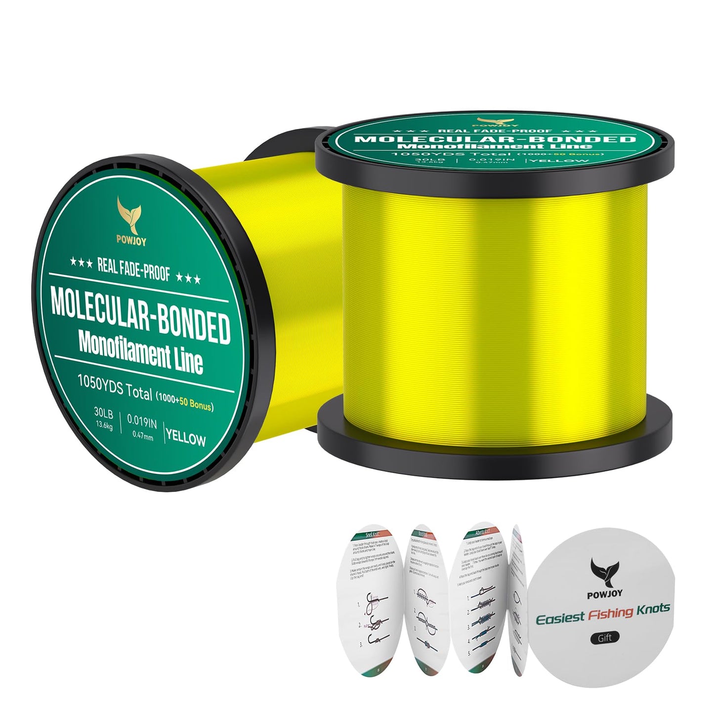 POWJOY 30LB Monofilament Fishing Line - 1050 Yards Spool, 0.018" Diameter - Strong Yet Ultra Thin for Longer Casting - High-Visibility Yellow & Fade-Resistant - Ideal for Murky Water & Ice Fishing