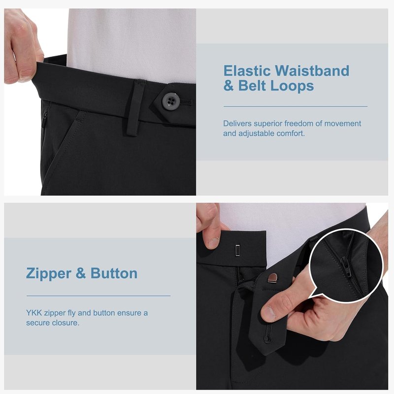 Men's Golf Pants - Stretch Dress Trousers for Comfort & Mobility | Quick Dry, Lightweight, Casual | Sizes 30/32/34