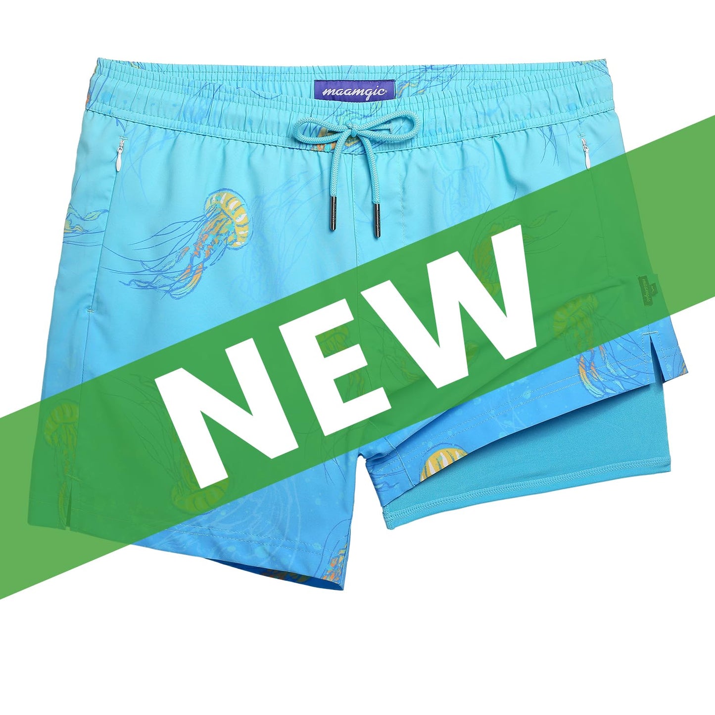 maamgic Mens Swim Trunks with Compression Liner 5 Inch, Quick Dry Bathing Suit with Zipper Pockets, Stretch No-Chafing Swim Shorts, Medusa XX-Large