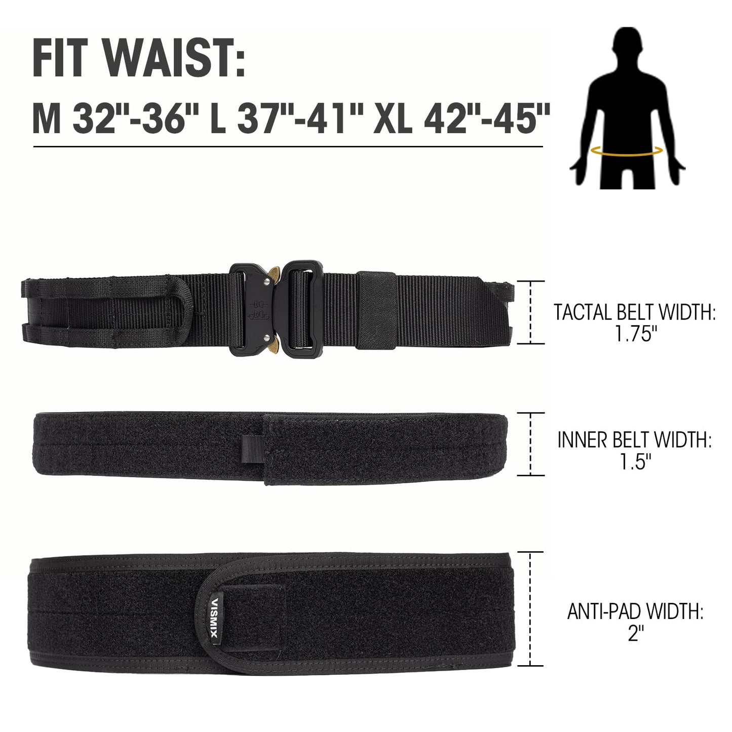 VISMIX Tactical Belt, Quick Release 1.75" MOLLE Battle Belt with Inner Belt and Anti-Slip Pad- Heavy Duty Battle Belts