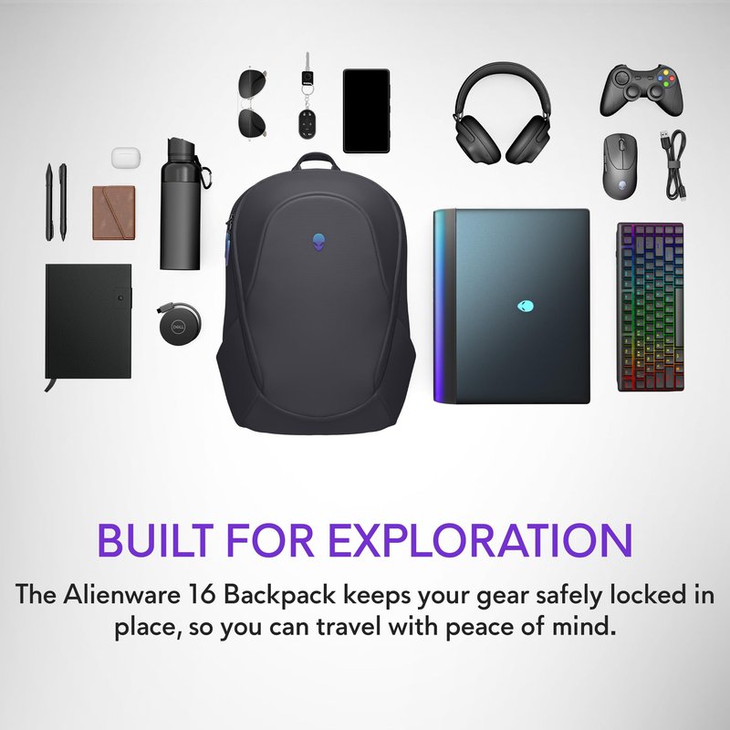 Alienware 16 Backpack - AW5625P - 21L Capacity, 3D Breathable mesh, Magnetic pocket organizers, RFID safe pocket, Weather resistant, 3D Iridescent reflective Alienware logo - Alienware Black
