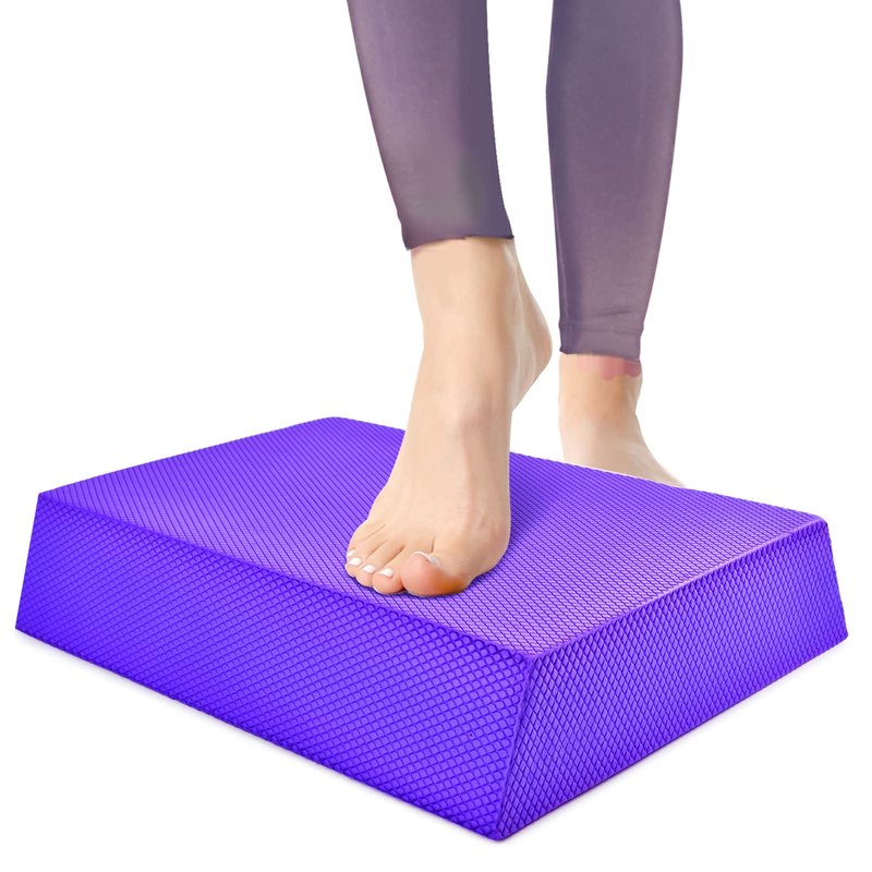 Balance Board, Foam Pad Yoga Mat, Balancing Exercises Mat, Non-Slip Knee Rocker Board Physical Therapy Cushioned Turn Boards for Dancers Women, Anti-Fatigue Fitness Training Pads Purple 12.2X9.4X2.4in