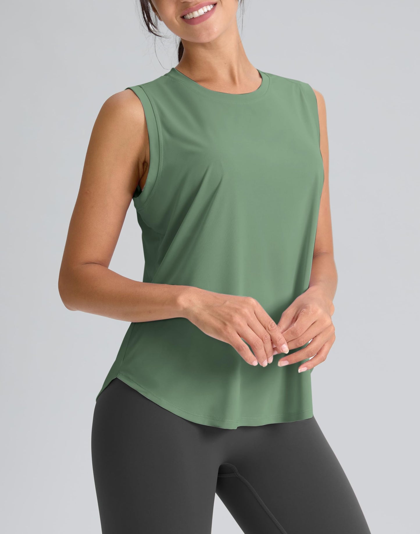 SANTINY Women's Workout Tank Tops Athletic Gym Yoga Shirt (Grey Sage_XXL)