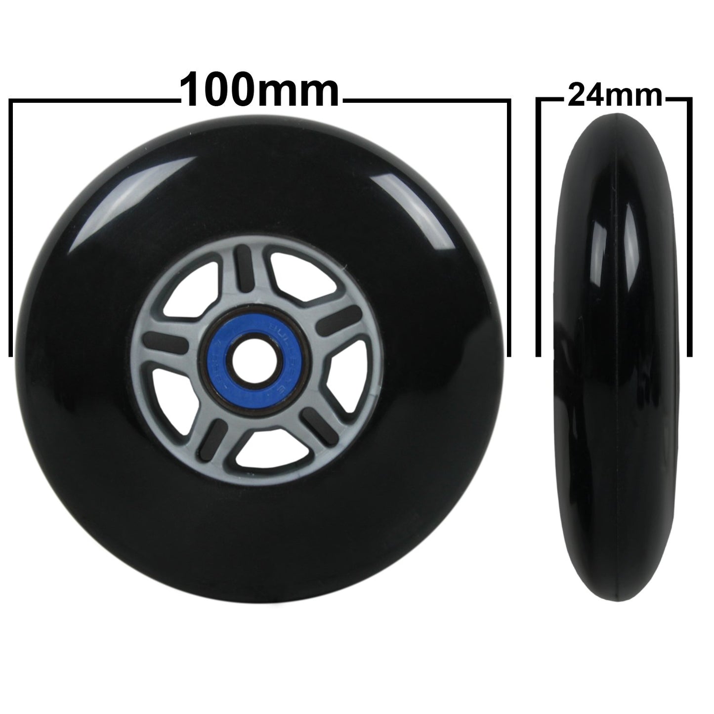 TGM Skateboards 2 Scooter Wheels with ABEC 7 Bearings for Razor Scooter 100mm (Black)