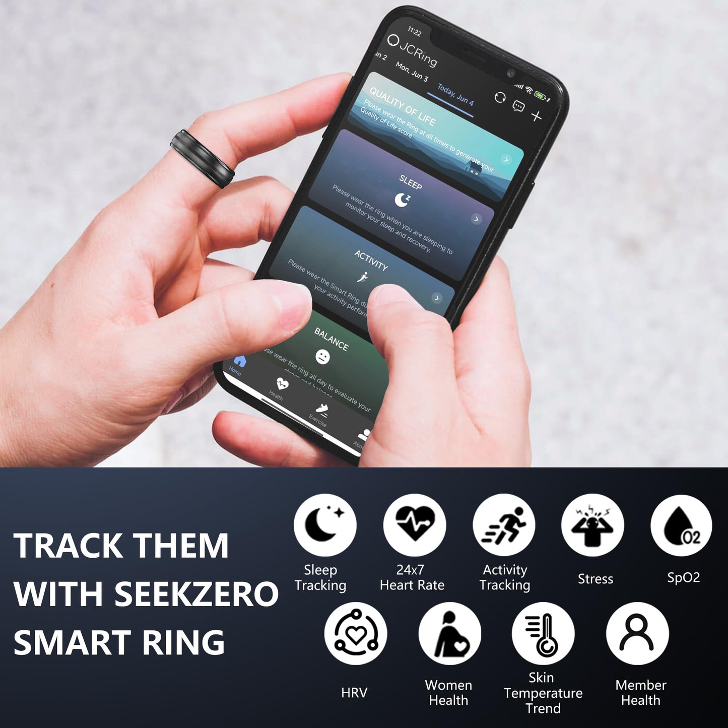 RIFESI Valentine's Day Gifts, Smart Ring for Women & Men - Titanium Fitness Ring with Heart Rate, Sleep, Step & SpO2 Monitor, Stress & HRV Tracking, 7-Day Battery, 25ATM Waterproof — No Subscription