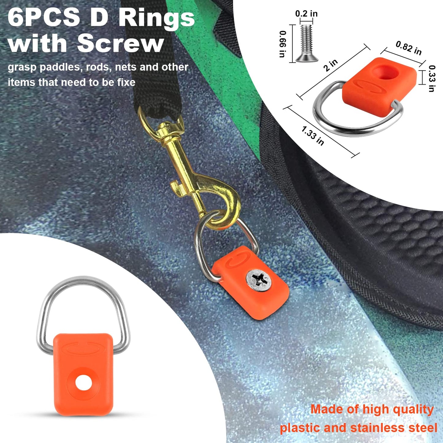 Kayak Deck Rigging Kit 1/4" 9.8' Bungee Cord with 6 D Rings& 4 J Hooks Tie Down Hooks& 4 Bungee Shock Cord Hooks,Tie Down Kayak Deck Line Repair Replacement Parts for Kayak Boat Canoe Accessory-Orange