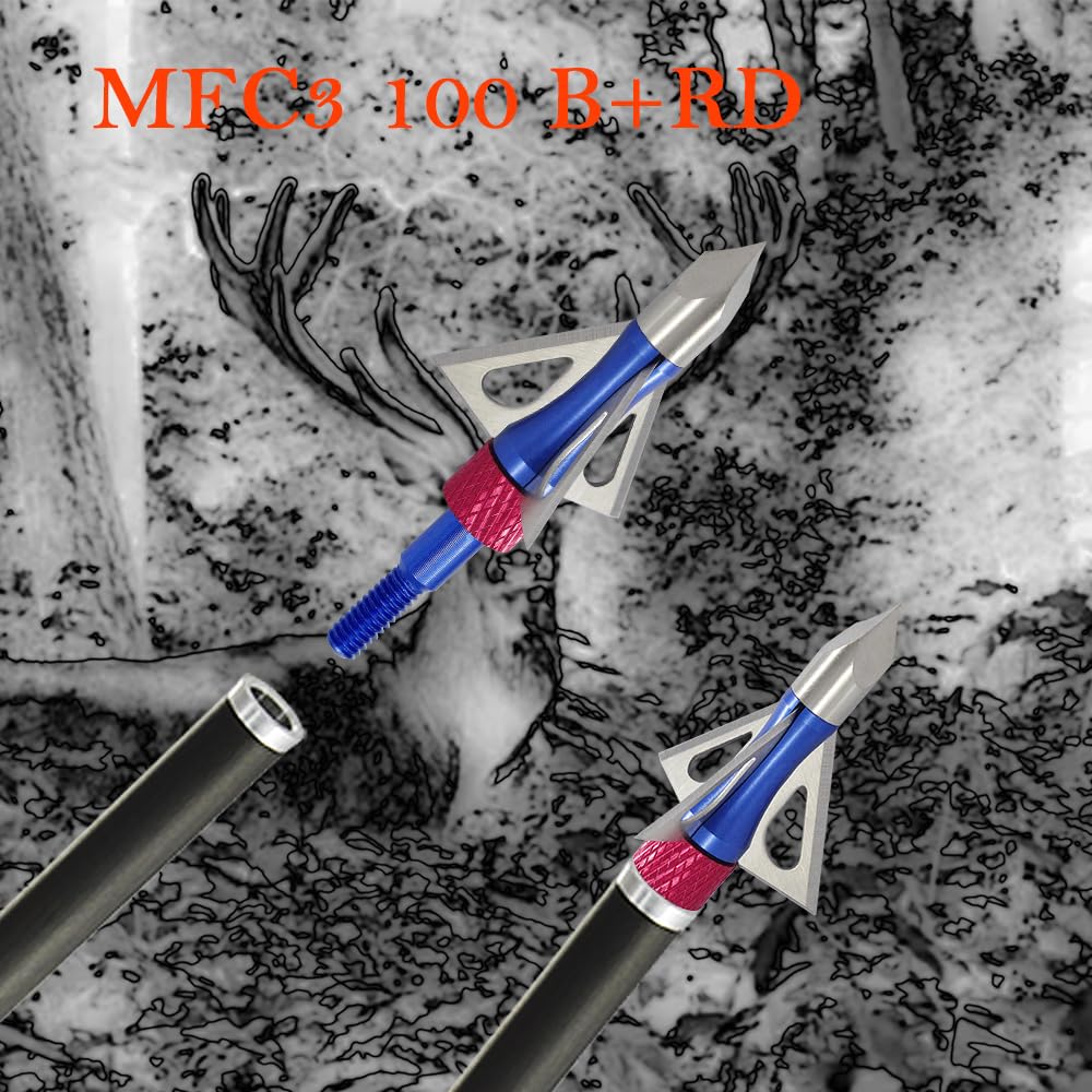 maifield Archery Broadheads 100 Grain Bowhunting Arrow Head 3 Fixed Blades 6 Pack for Small Game Crossbows and Compound Bow Arrows (Blue+Red 6PCS)