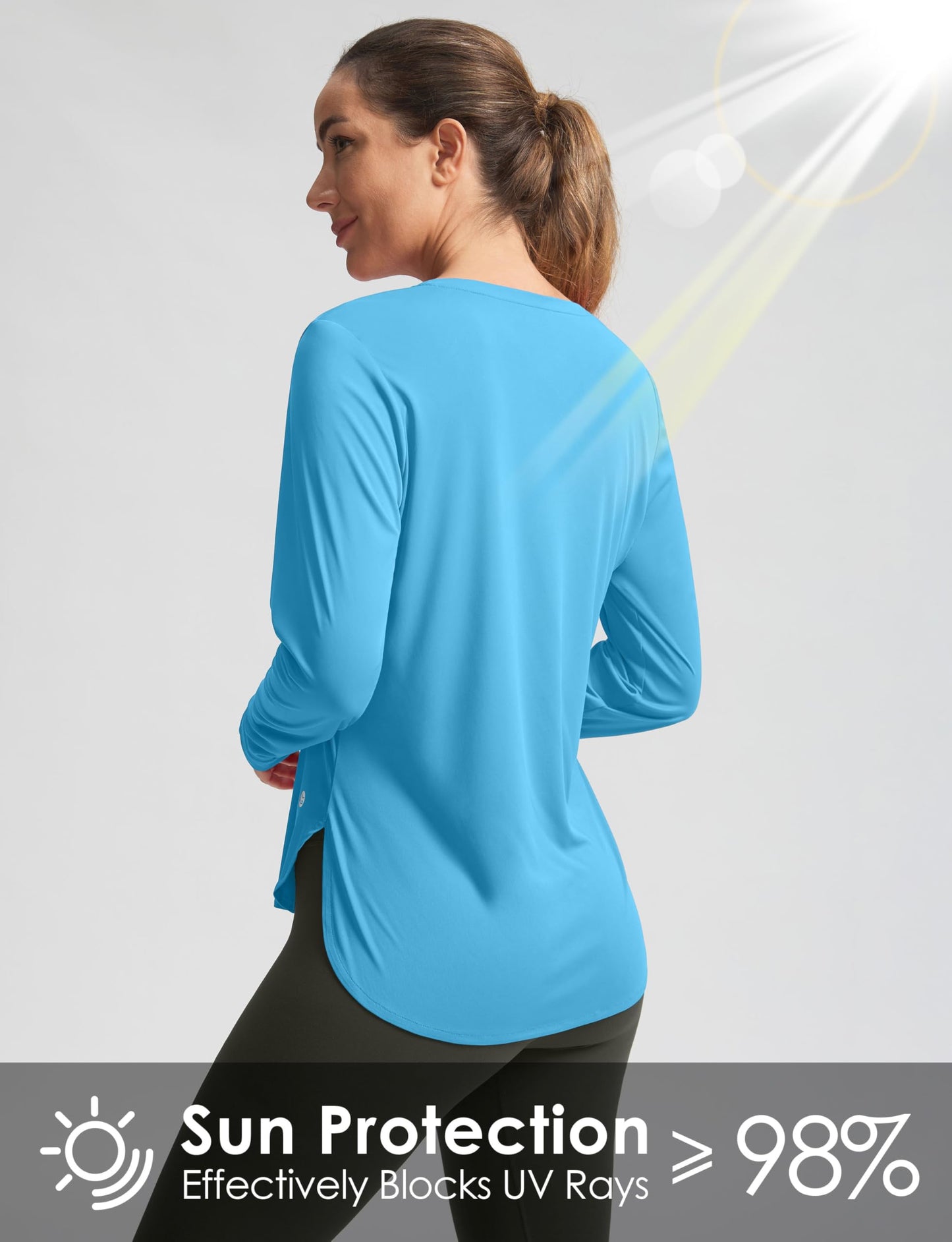 Women's Sun Shirts UPF 50+ Long Sleeve UV Protection Shirt Lightweight Quick Dry Workout Hiking Tops for Women(Sky Blue,M)