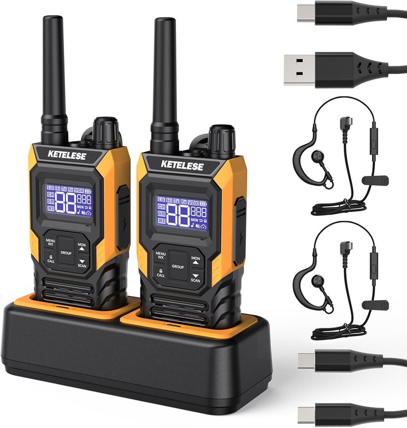 KETELESE T4 Walkie Talkie - IP67 Waterproof Two-Way Radio with Type-C Rechargeable Battery | 2-Pack, Orange