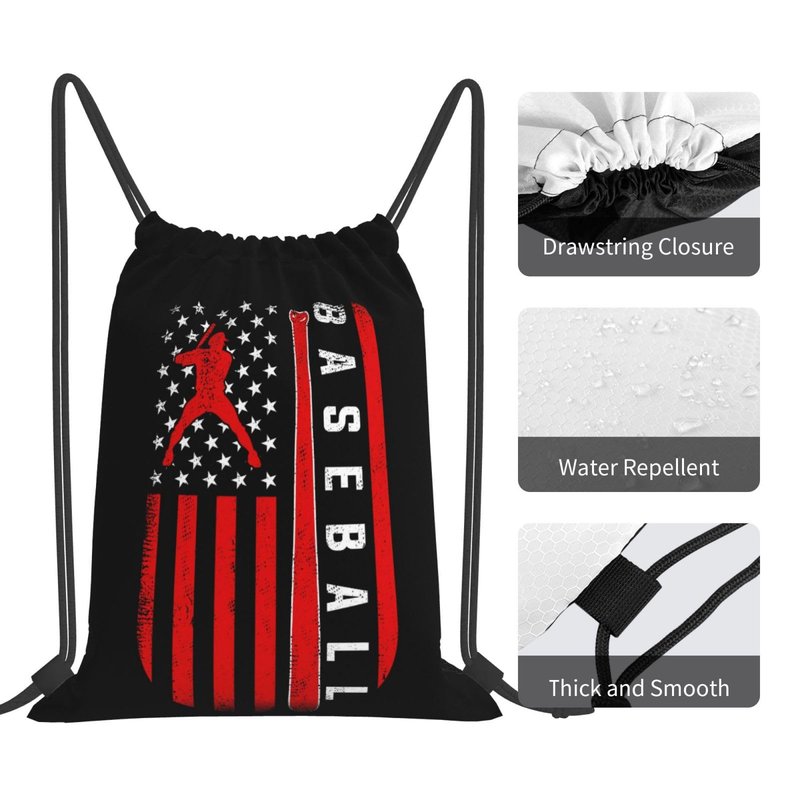 AIMASTZ American Baseball Flag Unisex Drawstring Backpack Bag Sport Gym Swim Travel Sackpack