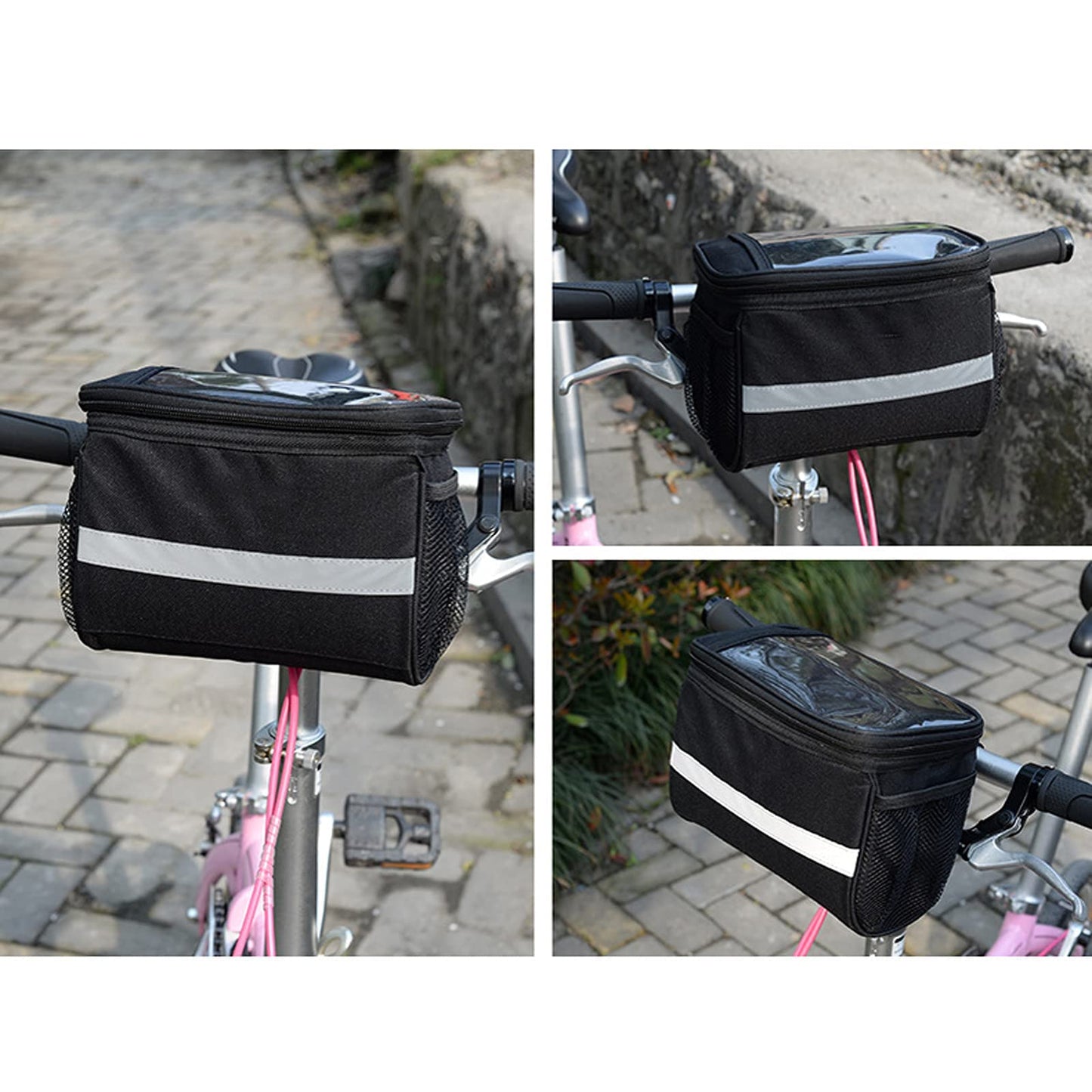 traderplus Bike Handlebar Bag Bicycle Front Basket Scooter Bag Insulated Cooler Storage Pouch Road Mountain Cycling Pack Cycling Accessories with TPU Touch Screen & Reflective Stripe