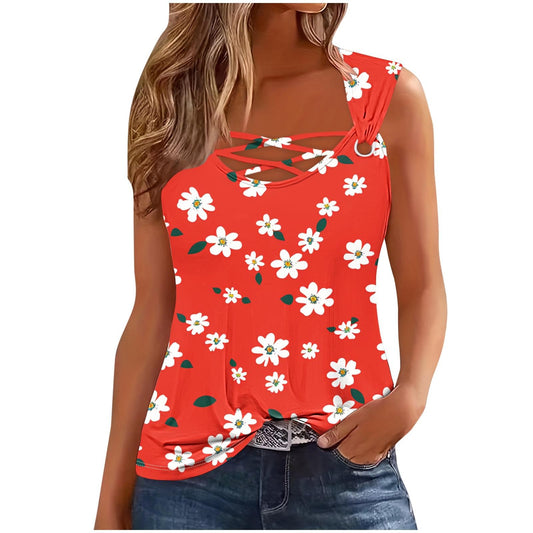 Gcvizuso Cotton Tank Top Women Womens Tank Tops Summer Casual Printing Tee Vacation Dressy Fashion Tshirt 2024 Sleeveless Loose Fit Blouse Deal of The Day Prime