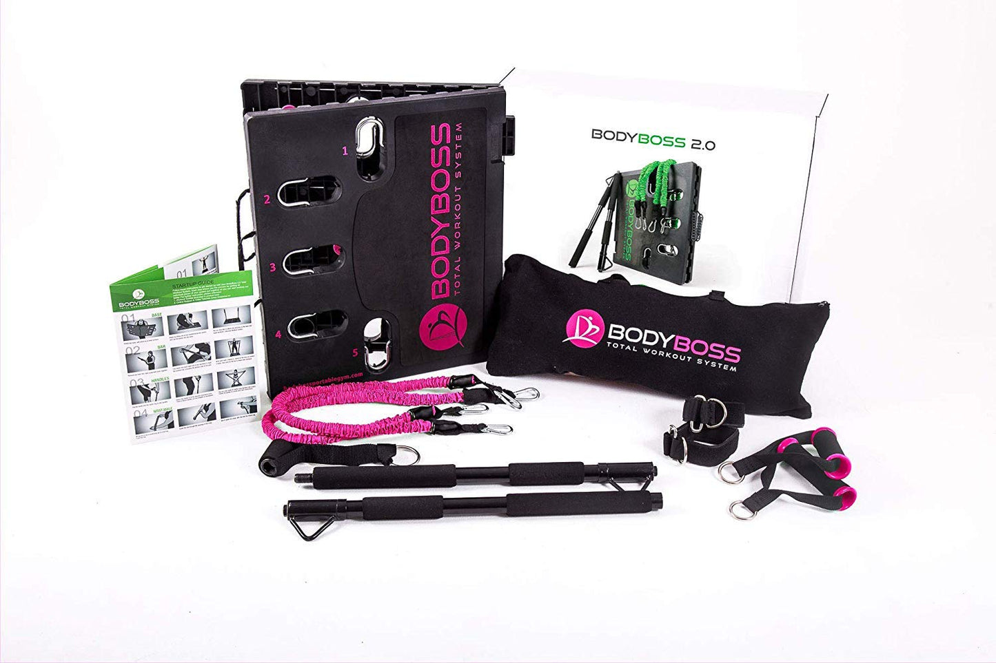 BodyBoss Home Gym 2.0 - Full Portable Gym Home Workout Package, Includes a Set of Resistance Bands (2) - Collapsible Resistance Bar, Handles + More- Full Body Workouts for Home, Travel or Outside