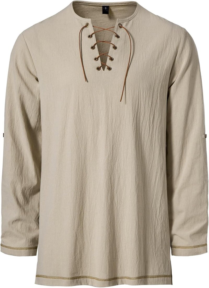 Men's Vintage Lace-Up Cotton Shirt | Pirate Renaissance Viking Costume