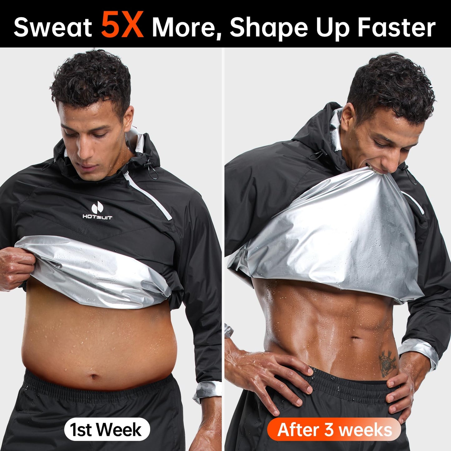 HOTSUIT Sweat Suits Sauna Suit Men Weight Loss Gym Exercise Workout Jacket, Black, 5XL