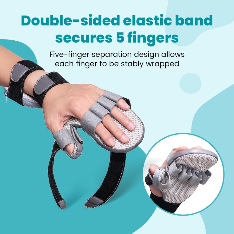 DrFinger Stroke Hand Brace Splint for Straightening Fingers with 5 Fingers Resting Support,Prevent Fingers Curling, Dupuytren's Contractures, Hand Spasms, Fit Right & Left, Men & Women - M