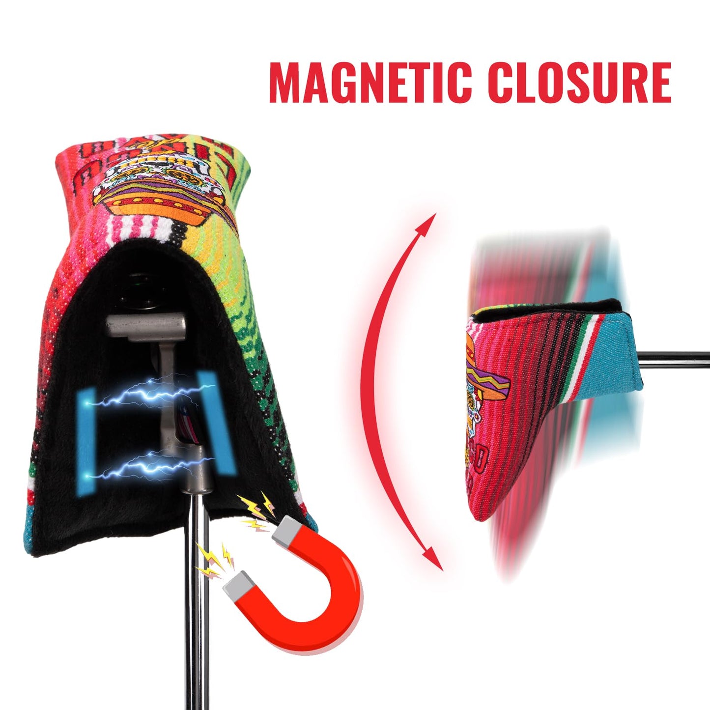 Golf Blade Putter Cover, Golf Blade Covers with Strong Magnetic Closure, Colorful Skull Design Putter Head Cover Durable Canvas Material Blade Putter Headcover