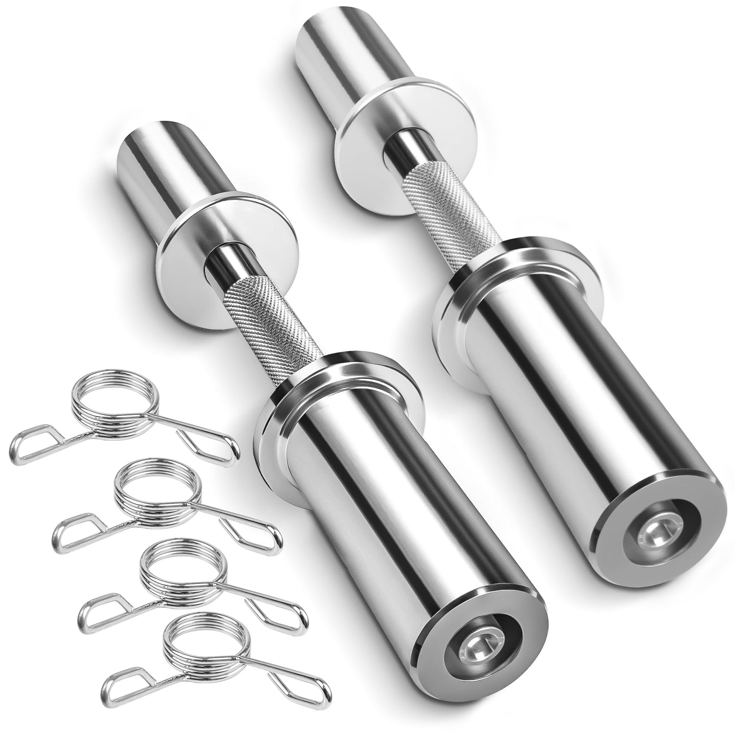 16" Olympic Dumbbell Handles, Pair Loadable Dumbbell Bars for 2-inch Weight Plates with Rotating Sleeves & 4 Spring Collars, Home Gym Strength Training (Silver)