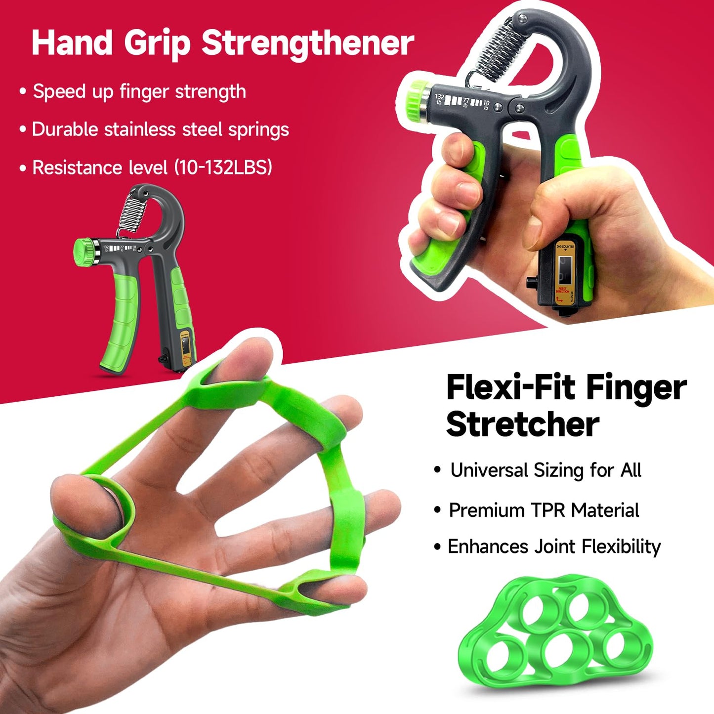 FitBeast Forearm Strengthener Set - 2 Adjustable Hand Grippers with Counters for Athletes and Muscle Building - 5 Pack, Light Green