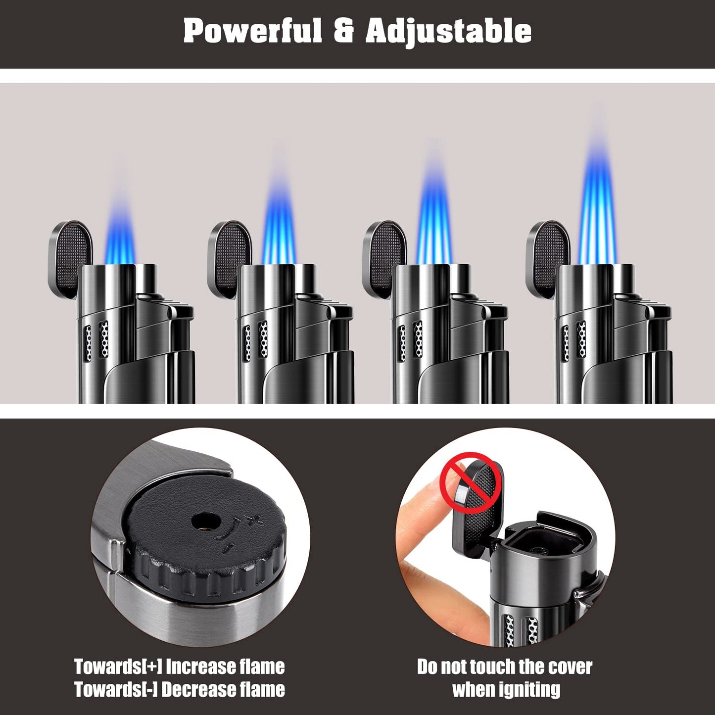 LcFun Torch Lighter Fuel Refillable Lighters 4 Jet Lighter with Punch Quad Flame Torch Cigar Lighter Gas Butane Lighters-Butane NOT Included (Black)