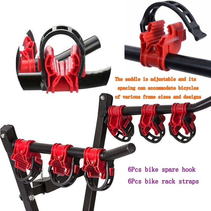 ASENDIWAY 6Pcs/Set Bike Rack Hitch Mount Bicycle Car Bike Rack Strap Replacement Cradles Cargo Carrier Spare Hooks with Rubber Straps Car Racks Accessories 1-1/4"&2" Truck Hitch Red&Black